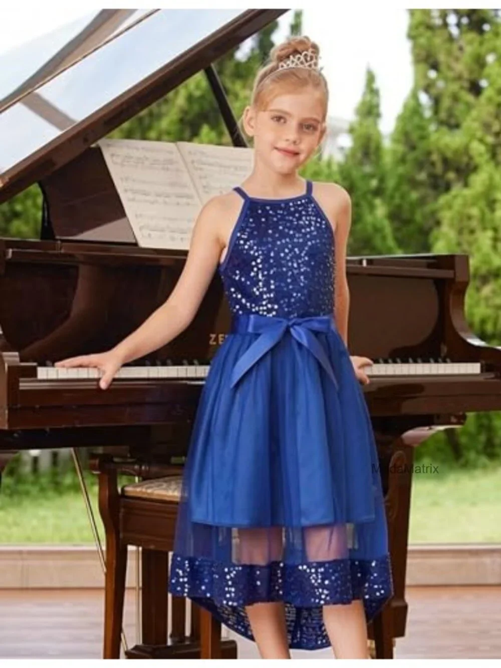 Girls Sequin Tulle Princess Party Dress Halter Sleeveless Formal Tutu